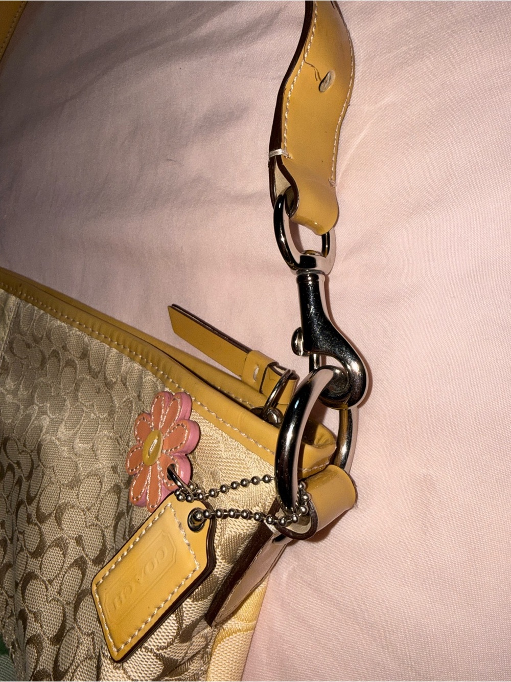 Coach Pastel Patchwork Signature Shoulder Bag - Yellow, Beige, Pink, Green - Picture 5 of 12
